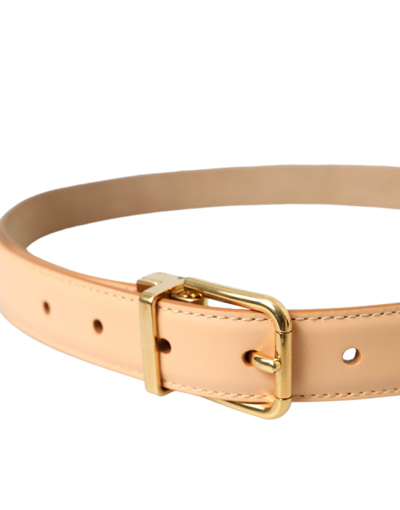 Ceinture en cuir de veau beige Dolce & Gabbana avec boucle en métal doré