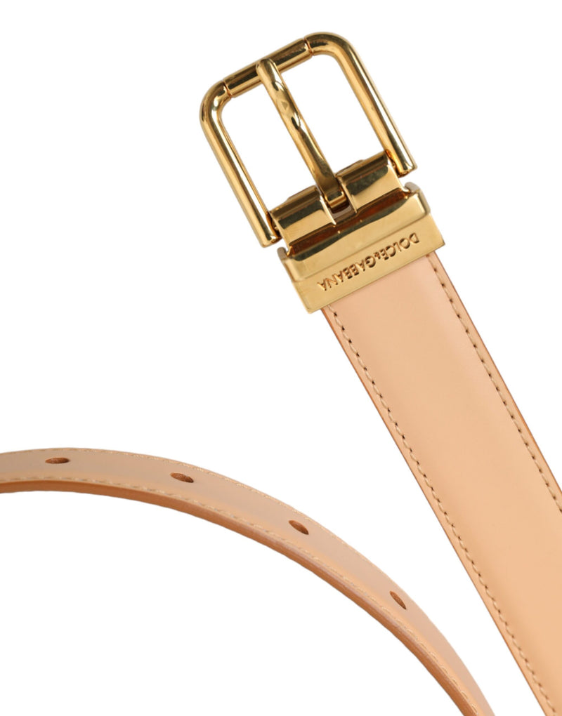 Ceinture en cuir de veau beige Dolce & Gabbana avec boucle en métal doré