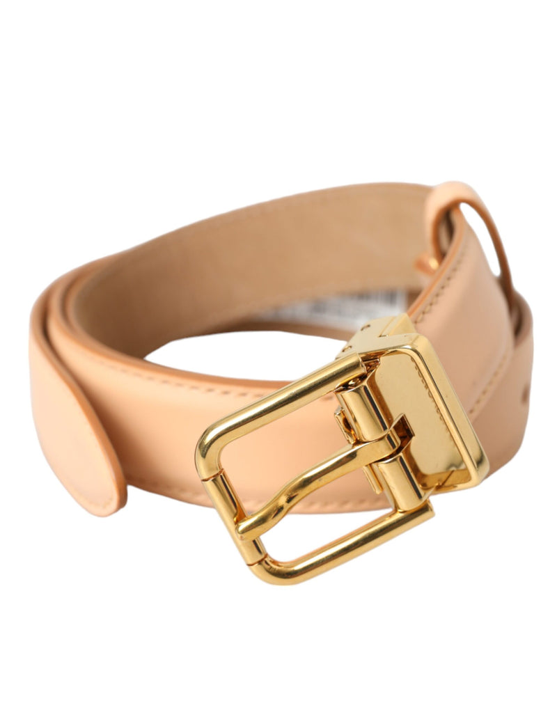 Ceinture en cuir de veau beige Dolce & Gabbana avec boucle en métal doré