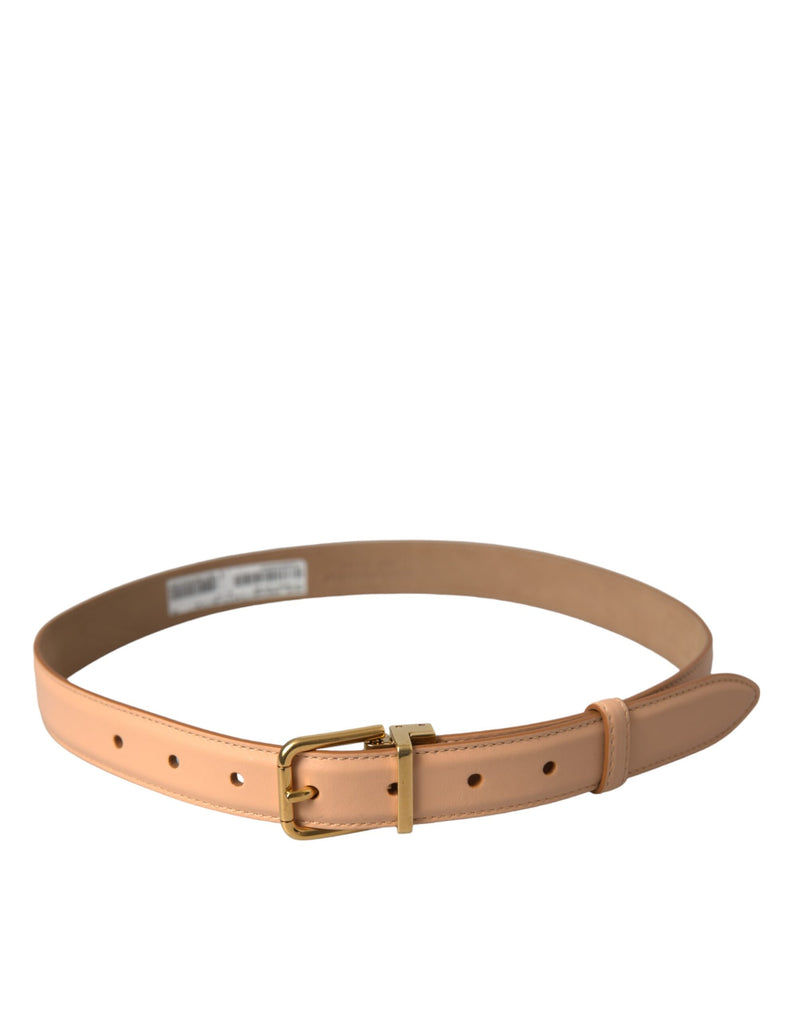 Ceinture en cuir de veau beige Dolce & Gabbana avec boucle en métal doré