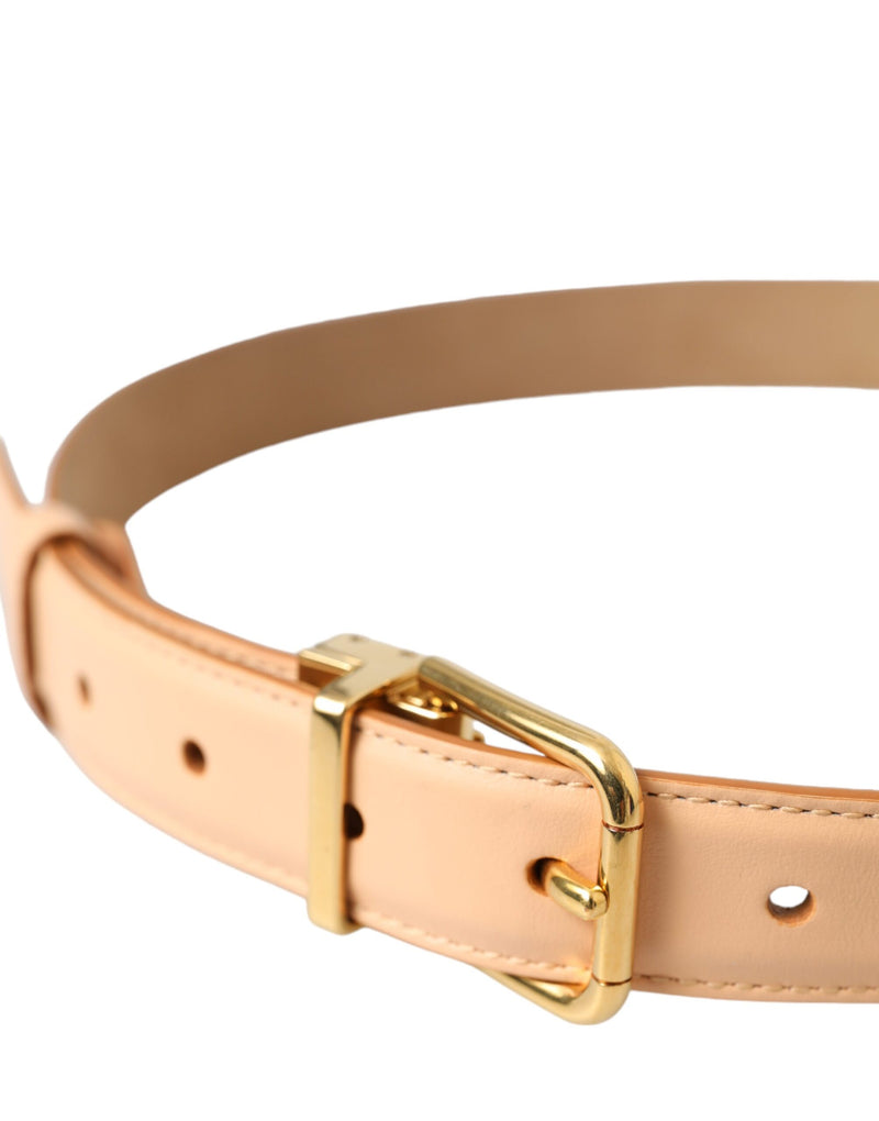 Ceinture en cuir de veau beige Dolce & Gabbana avec boucle en métal doré
