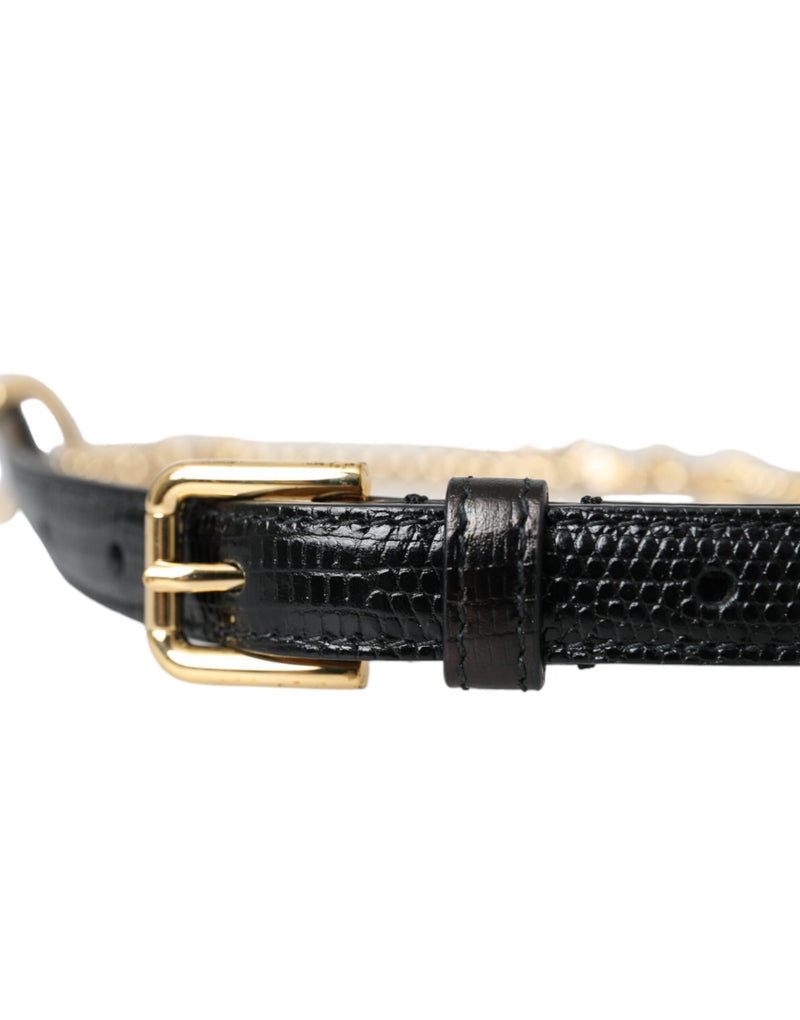 Dolce & Gabbana Black Leather Gold Chain Crystal Waist Belt