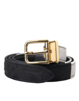 Ceinture Dolce & Gabbana Noir Blanc Patchwork Boucle Métallique Dorée