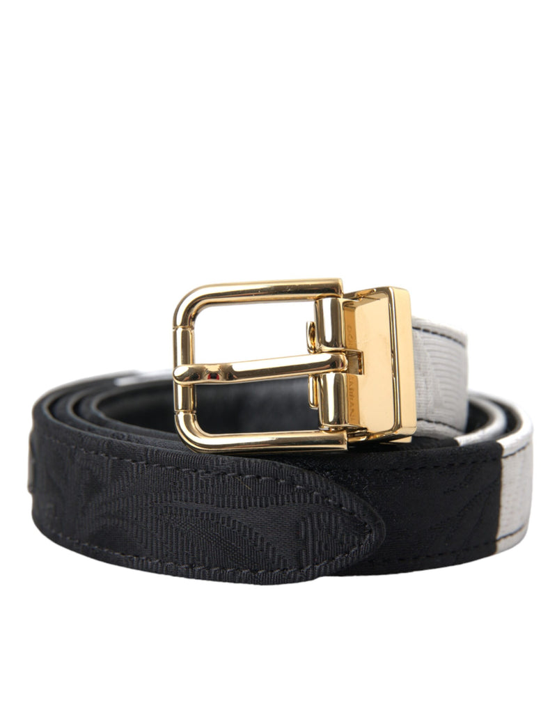 Ceinture Dolce & Gabbana Noir Blanc Patchwork Boucle Métallique Dorée