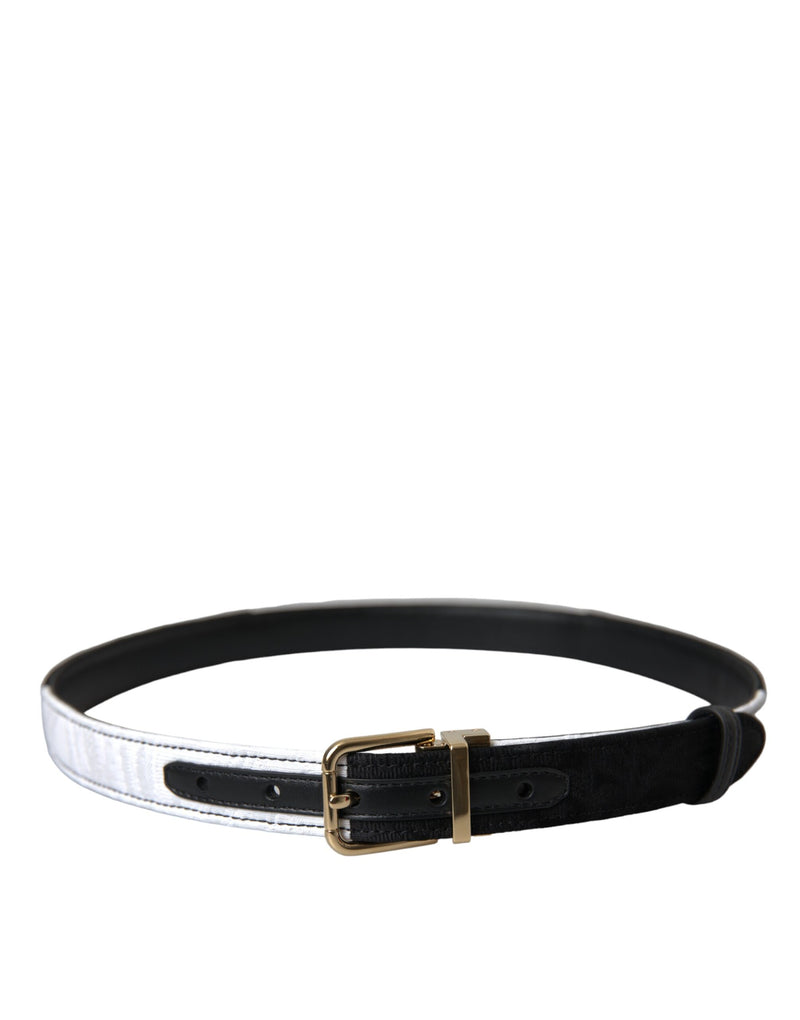 Ceinture Dolce & Gabbana Noir Blanc Patchwork Boucle Métallique Dorée