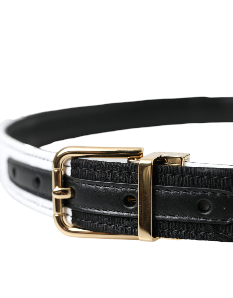 Ceinture Dolce & Gabbana Noir Blanc Patchwork Boucle Métallique Dorée