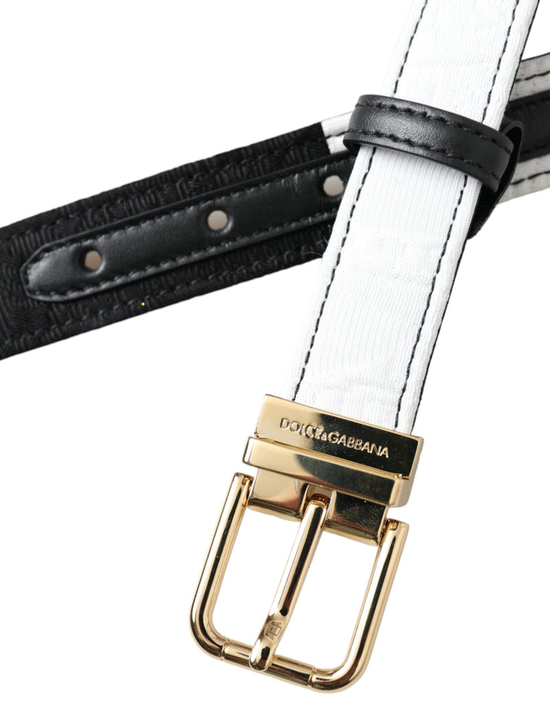 Ceinture Dolce & Gabbana Noir Blanc Patchwork Boucle Métallique Dorée