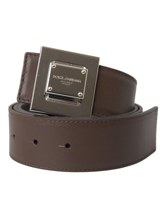 Dolce & Gabbana Bruine Kalfsleren Vierkante Metalen Gesp Riem