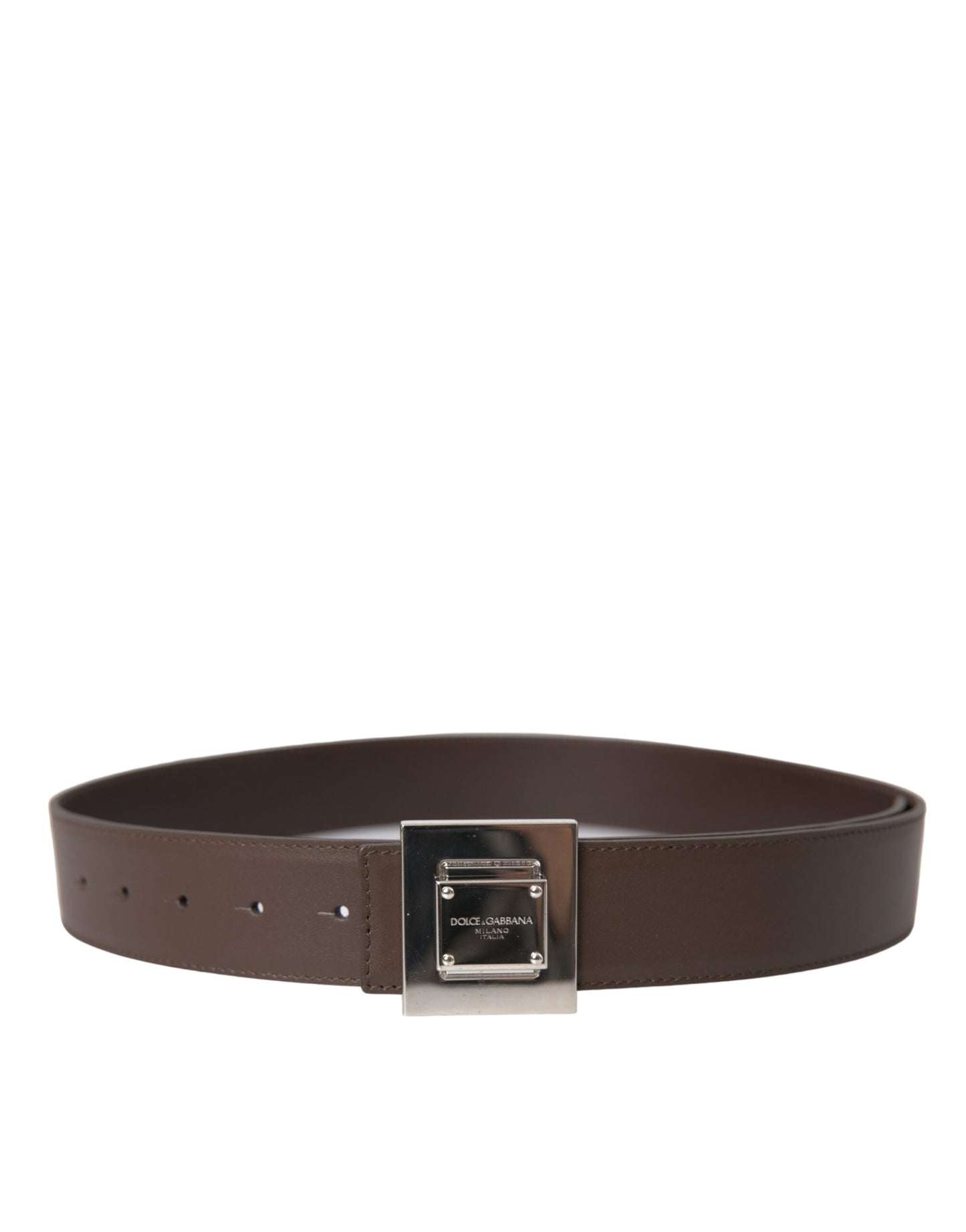 Dolce & Gabbana Bruine Kalfsleren Vierkante Metalen Gesp Riem