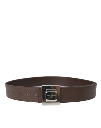Dolce & Gabbana Bruine Kalfsleren Vierkante Metalen Gesp Riem