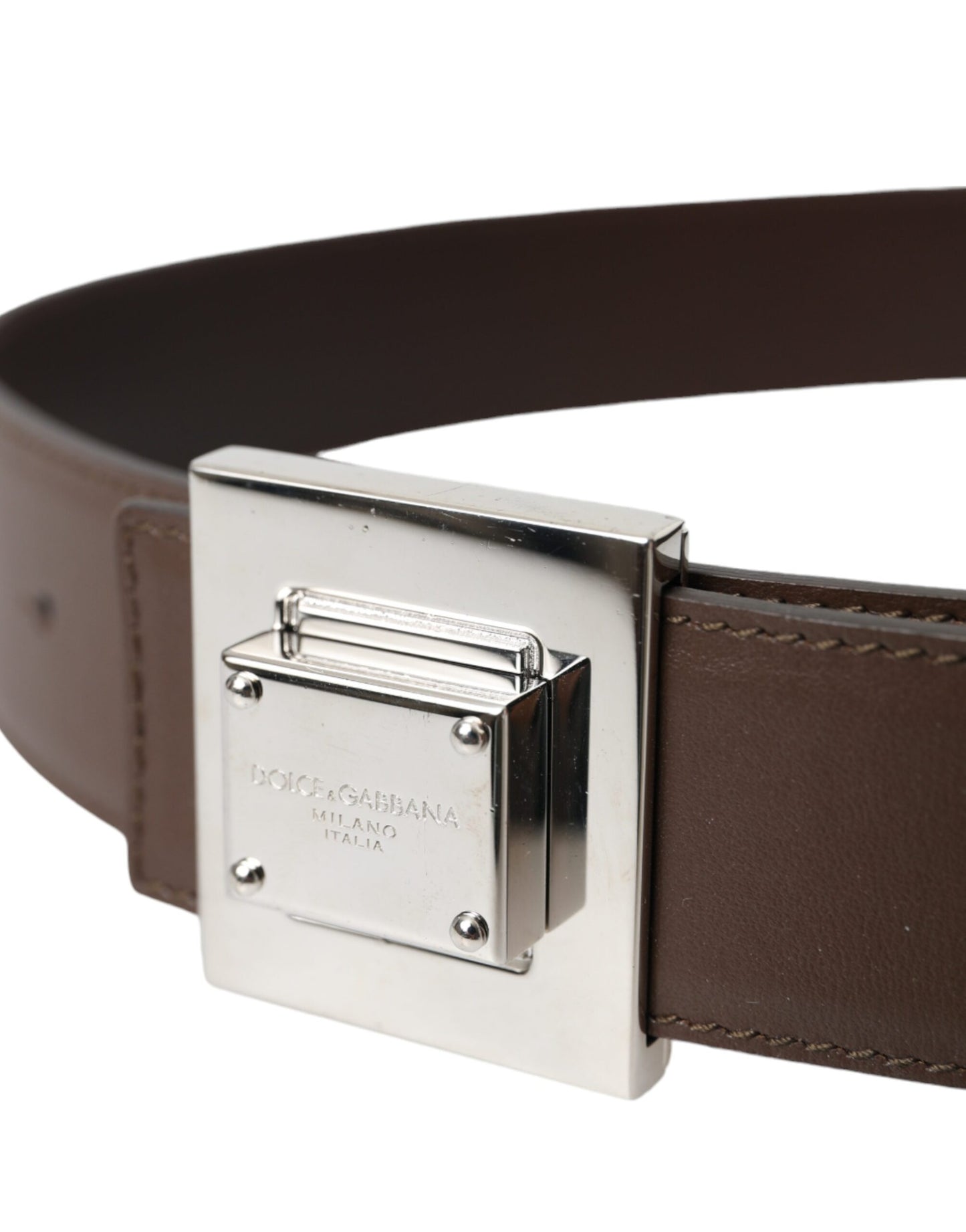 Dolce & Gabbana Bruine Kalfsleren Vierkante Metalen Gesp Riem