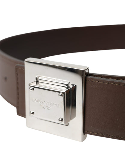 Dolce & Gabbana Bruine Kalfsleren Vierkante Metalen Gesp Riem
