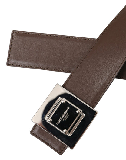 Dolce & Gabbana Bruine Kalfsleren Vierkante Metalen Gesp Riem