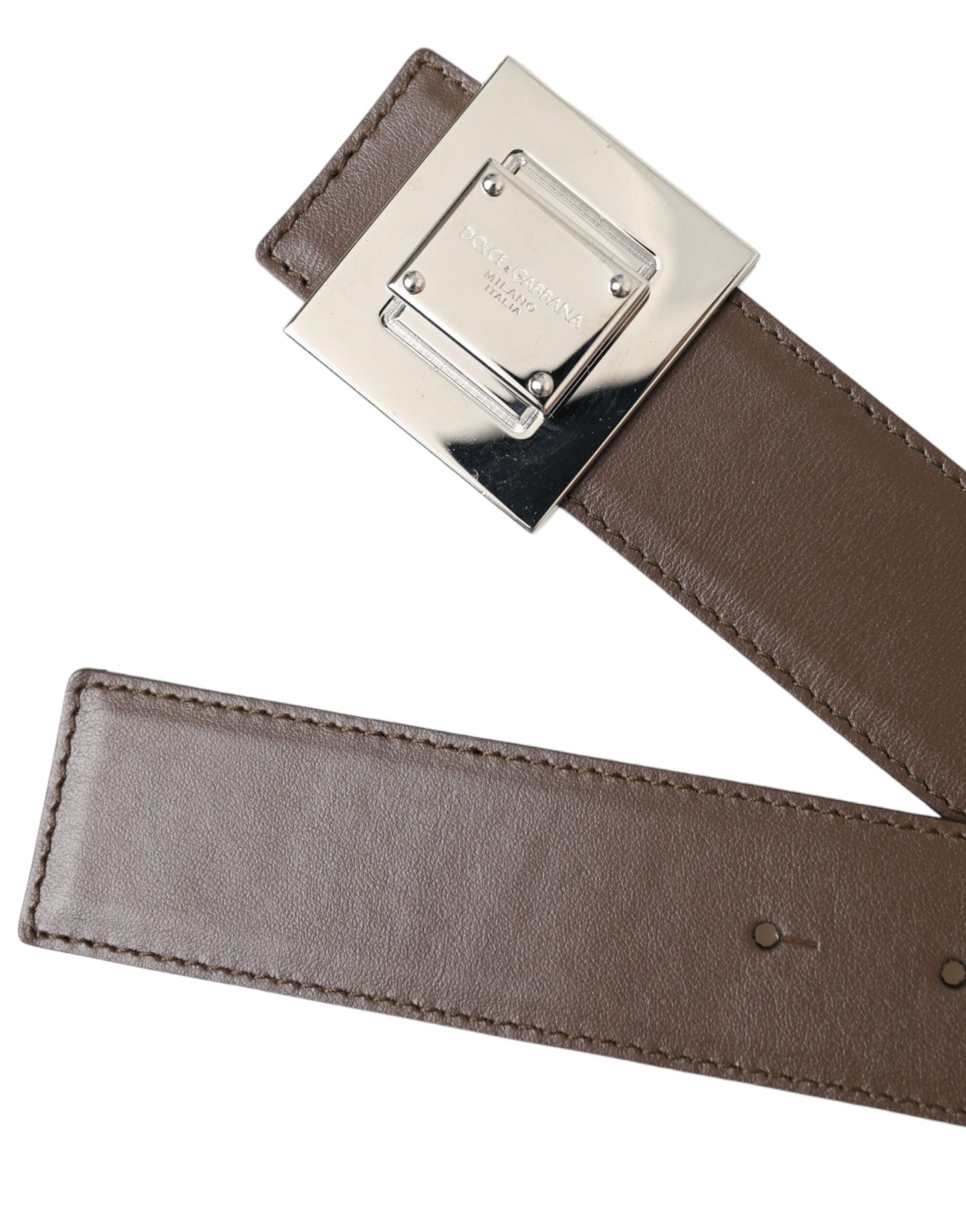 Dolce & Gabbana Bruine Kalfsleren Vierkante Metalen Gesp Riem