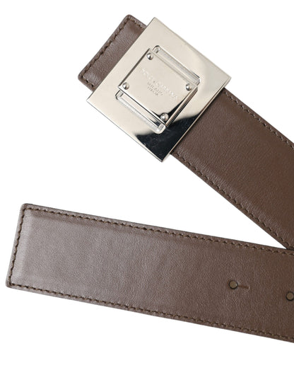 Dolce & Gabbana Bruine Kalfsleren Vierkante Metalen Gesp Riem