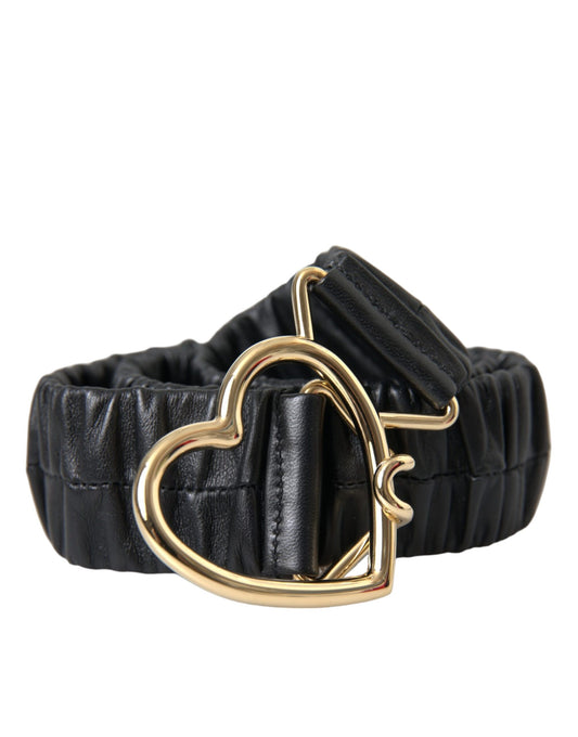 Dolce & Gabbana Zwarte Leren Gouden Hart Metalen Gesp Riem
