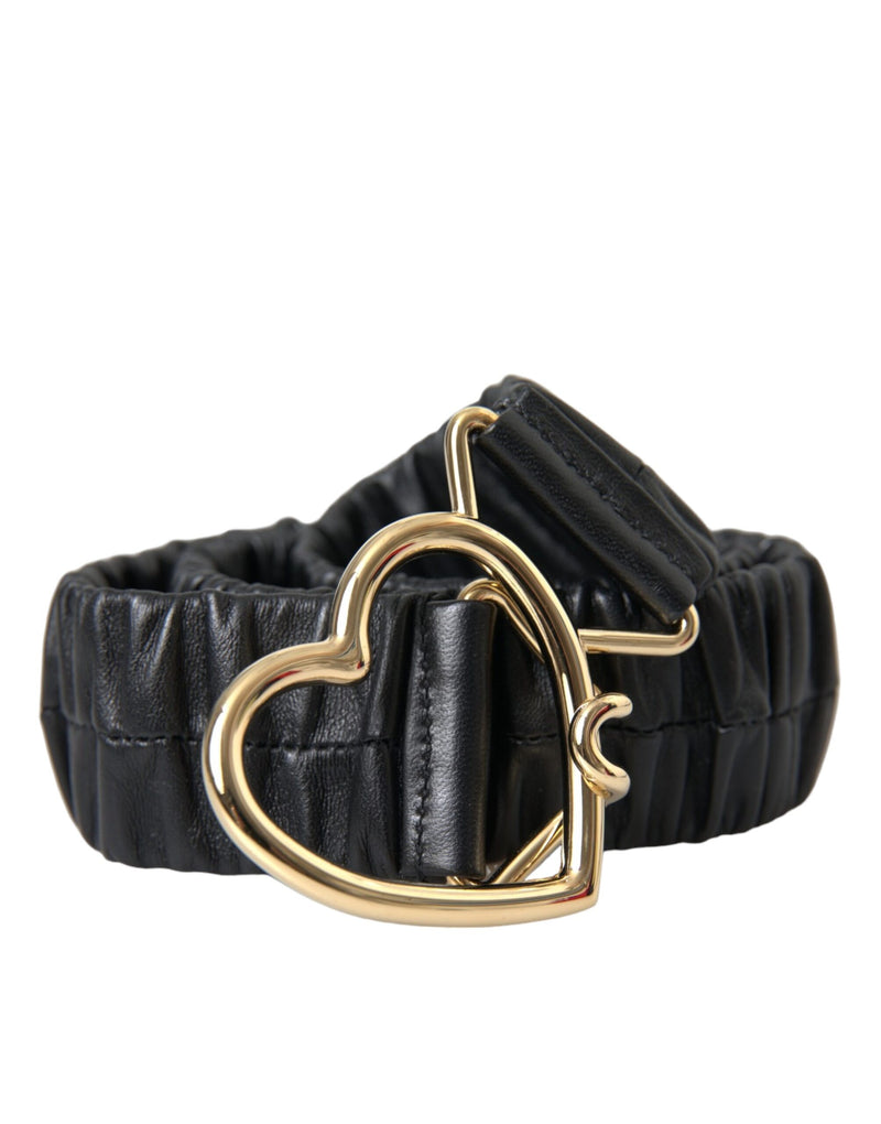Ceinture en cuir noir Dolce & Gabbana avec boucle en métal doré en forme de cœur