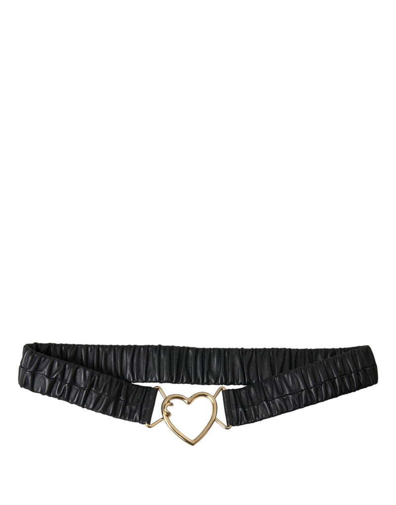Ceinture en cuir noir Dolce & Gabbana avec boucle en métal doré en forme de cœur