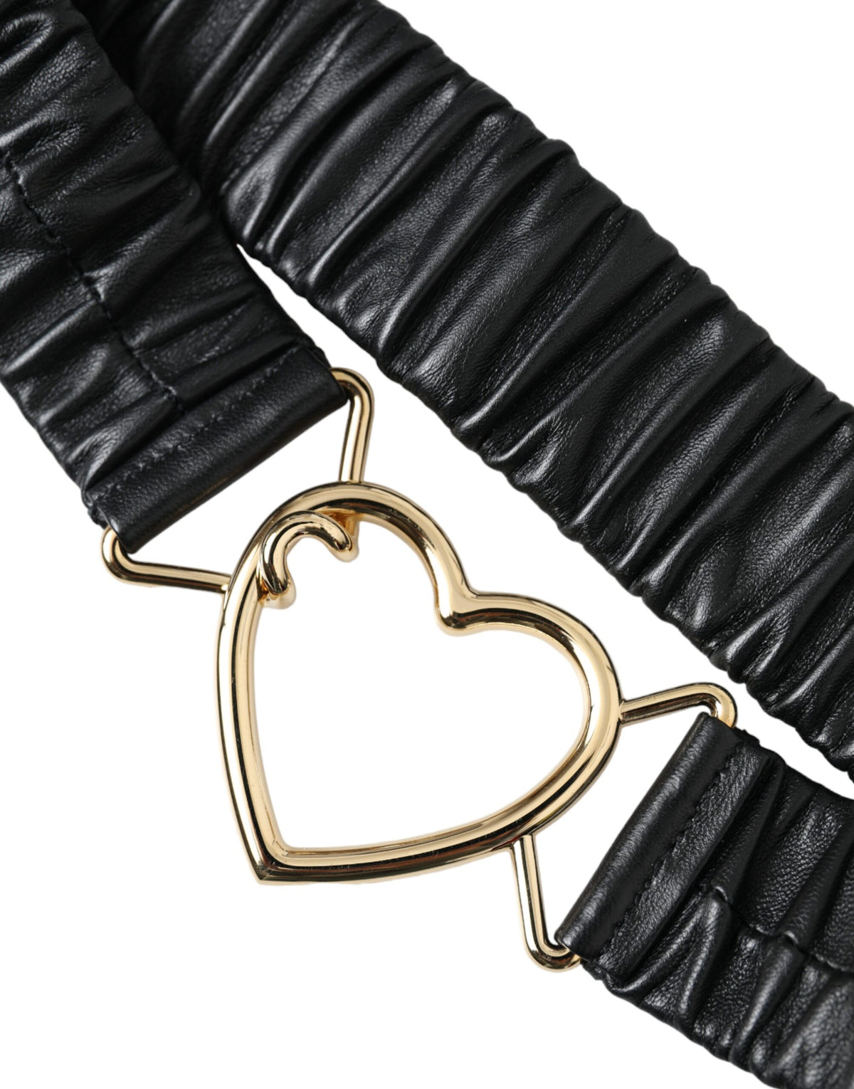 Ceinture en cuir noir Dolce & Gabbana avec boucle en métal doré en forme de cœur