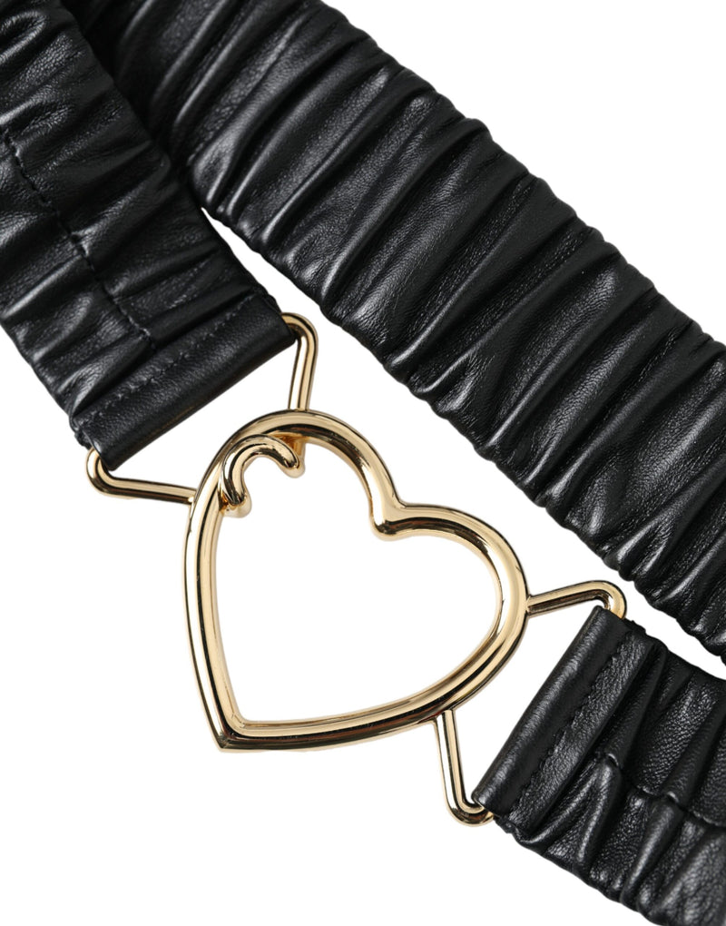 Ceinture en cuir noir Dolce & Gabbana avec boucle en métal doré en forme de cœur