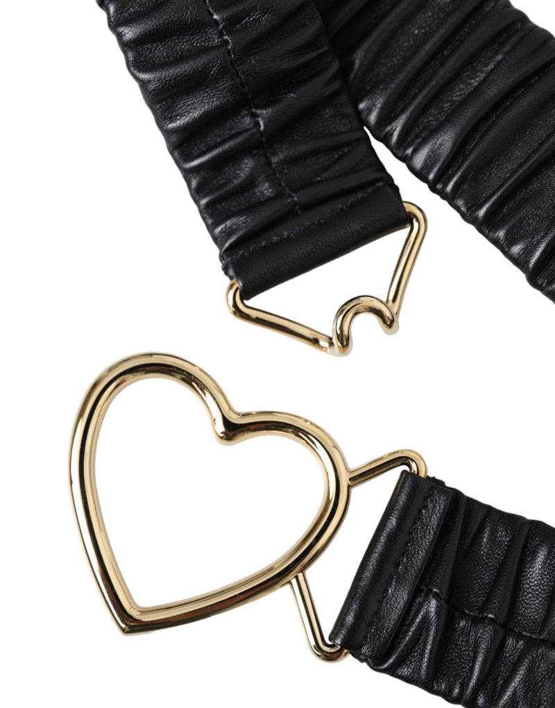 Ceinture en cuir noir Dolce & Gabbana avec boucle en métal doré en forme de cœur