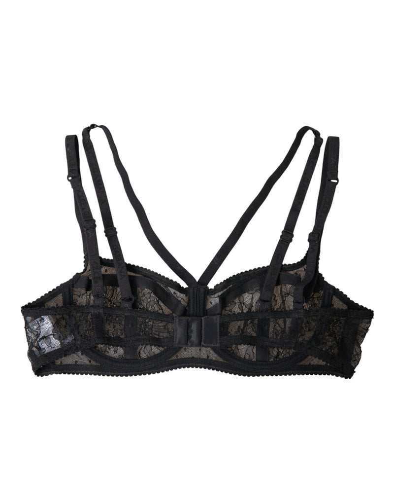 Dolce & Gabbana Black Floral Lace Balconcino Bra