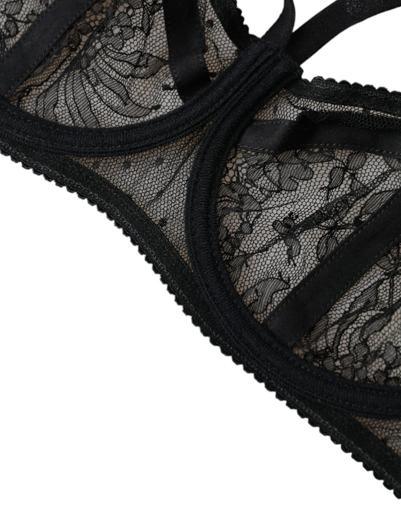 Dolce & Gabbana Black Floral Lace Balconcino Bra
