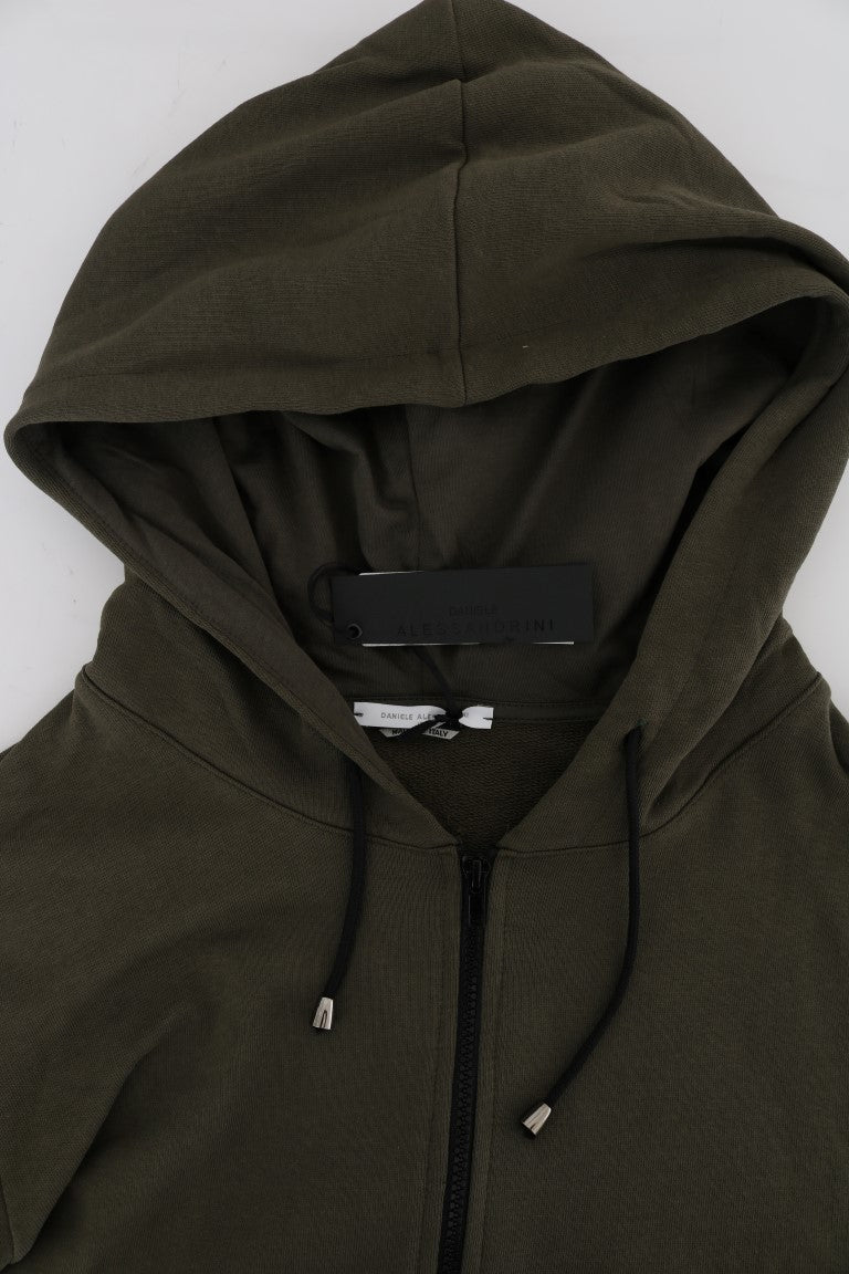 Pull en coton à capuche avec fermeture éclair intégrale verte de Daniele Alessandrini