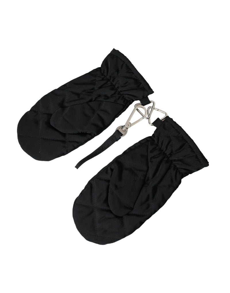 Gants Mitaines en Nylon Matelassé Noir Dolce & Gabbana