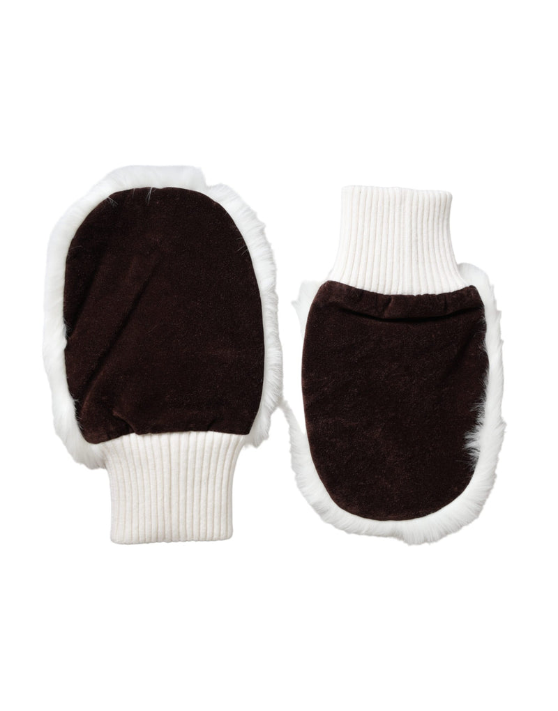 Gants Mitaines en Fourrure Tricotée Blancs Dolce & Gabbana