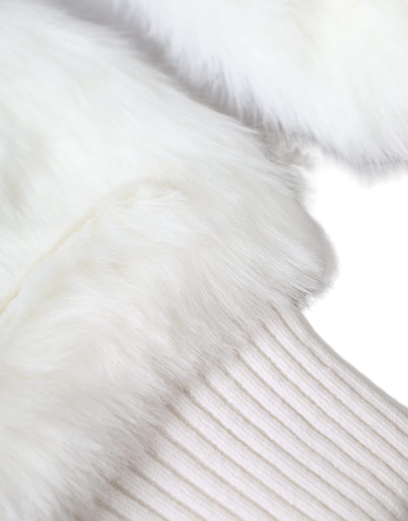 Gants Mitaines en Fourrure Tricotée Blancs Dolce & Gabbana