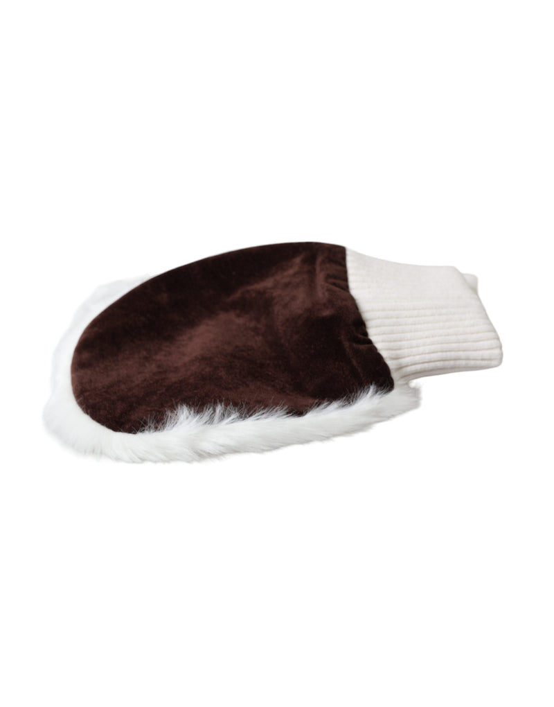 Gants Mitaines en Fourrure Tricotée Blancs Dolce & Gabbana