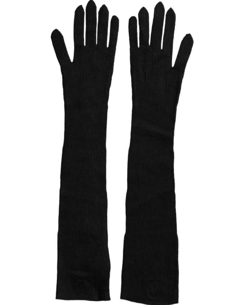 Dolce & Gabbana Gants en Cachemire Noir Longs jusqu'au Coude