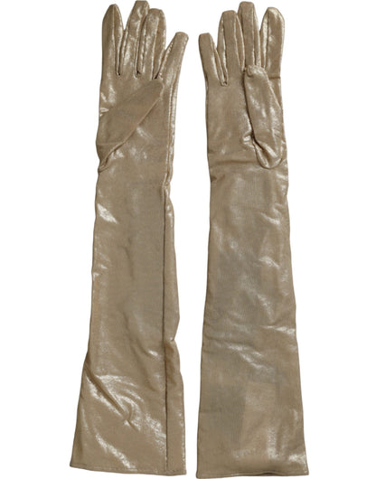 Dolce & Gabbana Beige satijnen kristal ellebooglange handschoenen
