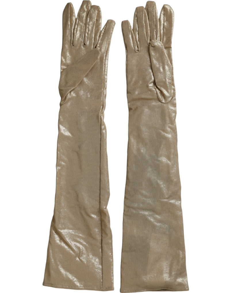 Dolce & Gabbana Gants Satin Beige Cristal Longueur Coude