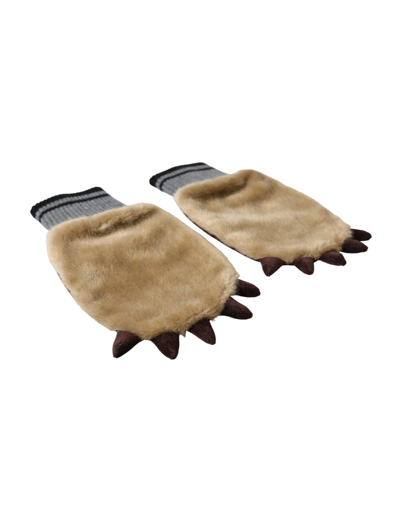 Gants Mitaines en Fourrure Tricotée Beige Dolce & Gabbana