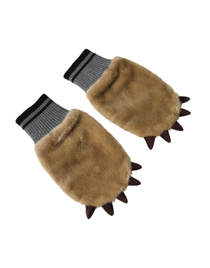 Gants Mitaines en Fourrure Tricotée Beige Dolce & Gabbana
