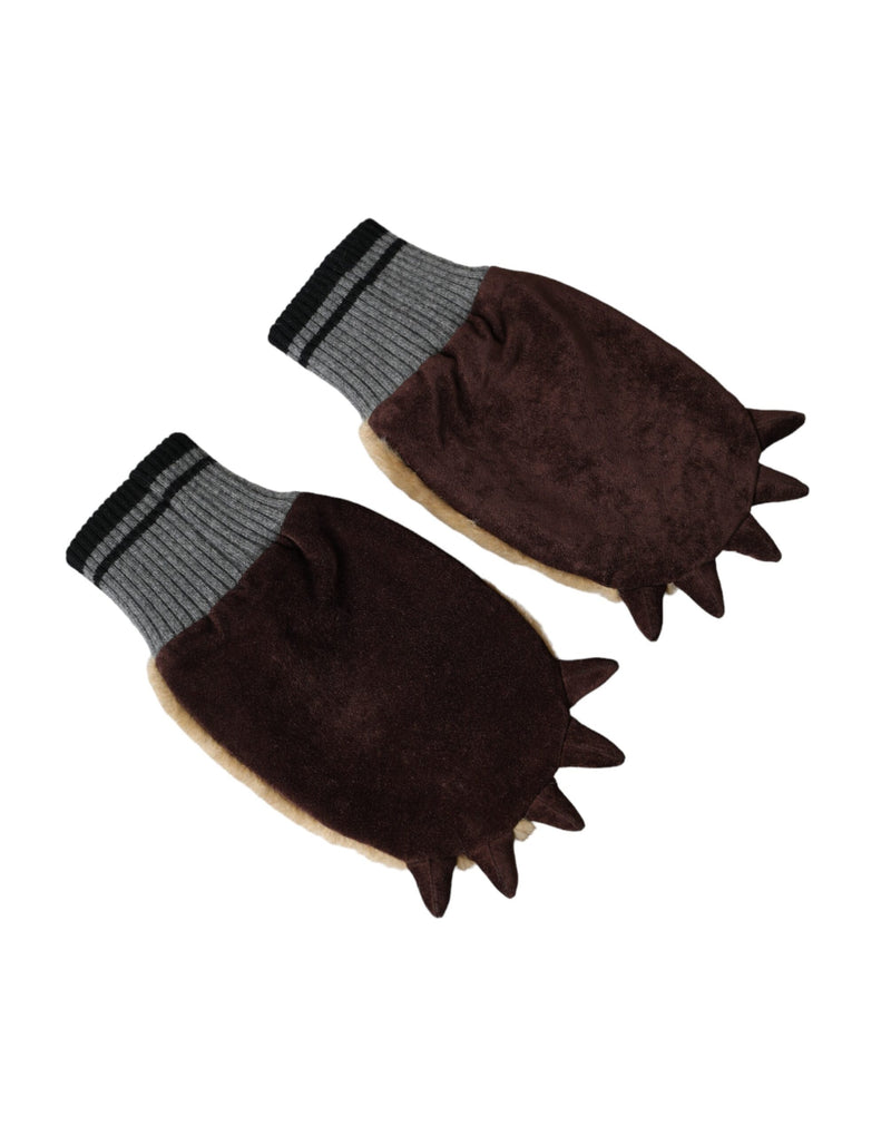 Gants Mitaines en Fourrure Tricotée Beige Dolce & Gabbana
