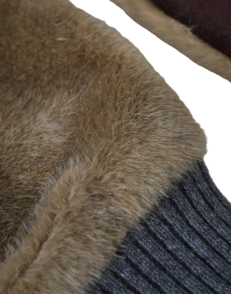 Gants Mitaines en Fourrure Tricotée Beige Dolce & Gabbana