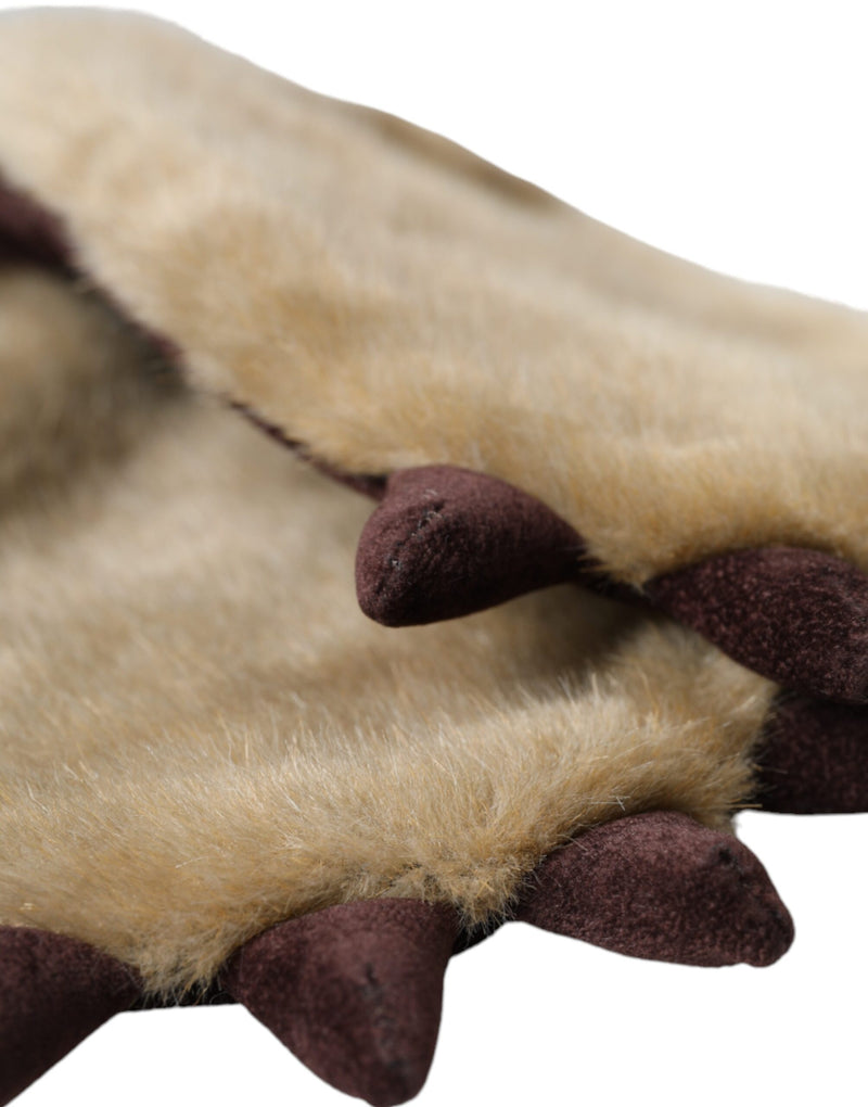 Gants Mitaines en Fourrure Tricotée Beige Dolce & Gabbana