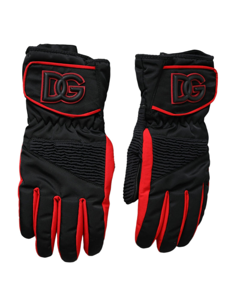 Gants Dolce & Gabbana en nylon noir et rouge jusqu'au poignet