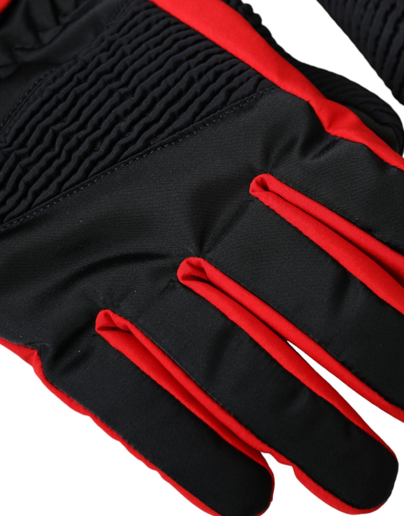 Gants Dolce & Gabbana en nylon noir et rouge jusqu'au poignet