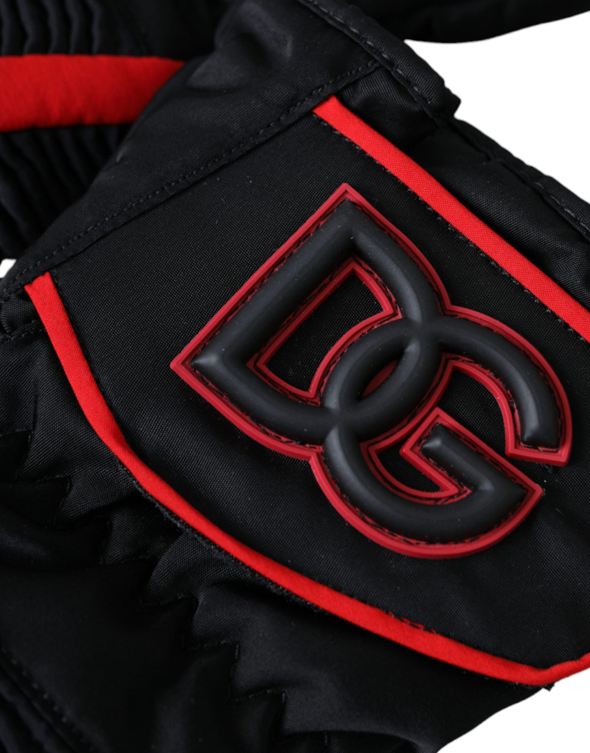Gants Dolce & Gabbana en nylon noir et rouge jusqu'au poignet