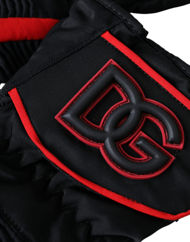 Gants Dolce & Gabbana en nylon noir et rouge jusqu'au poignet