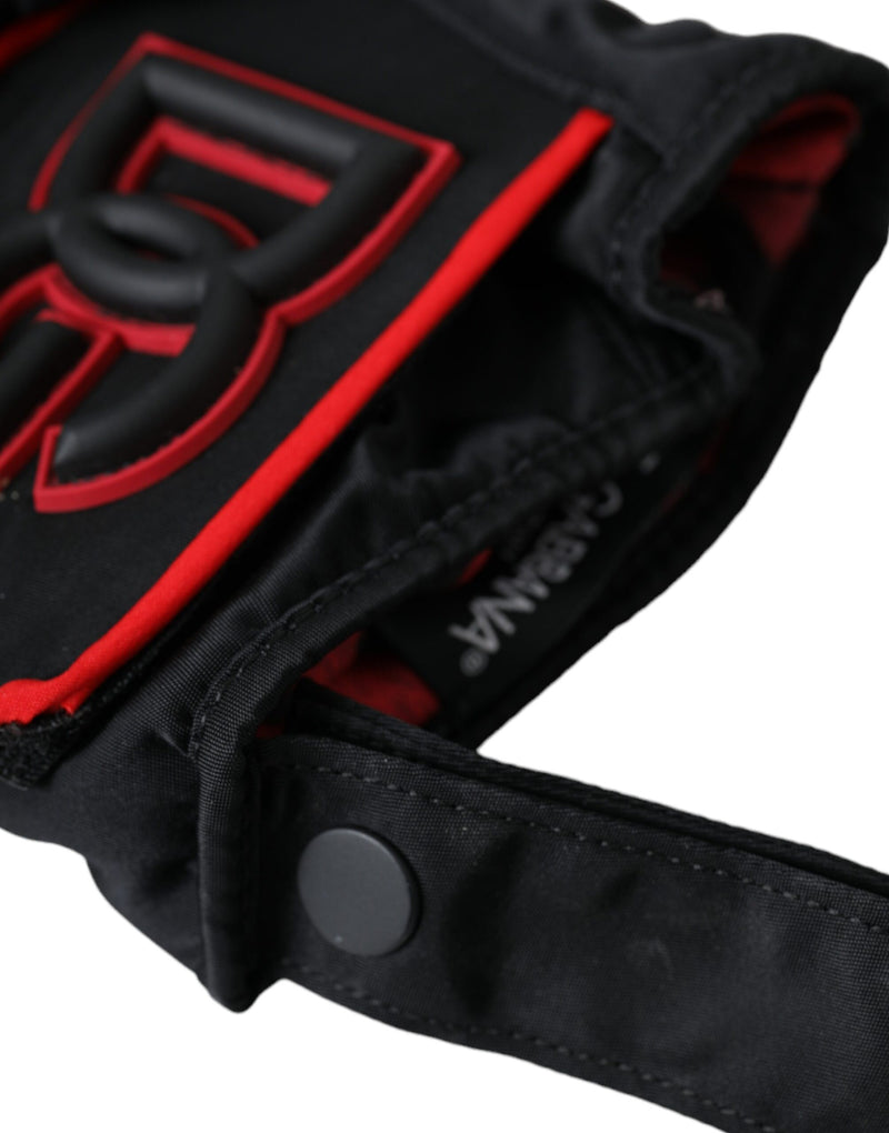 Gants Dolce & Gabbana en nylon noir et rouge jusqu'au poignet