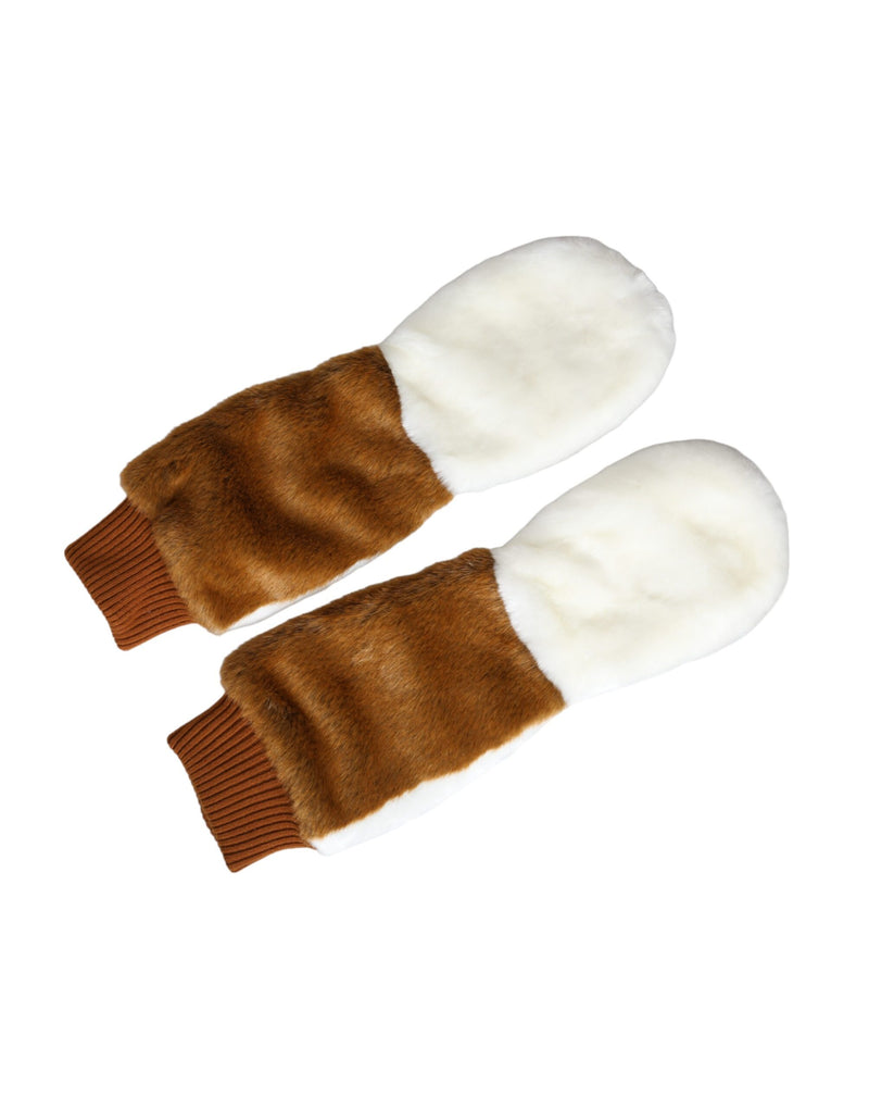 Gants Mitaines en Acrylique Tricoté Brun et Blanc Dolce & Gabbana