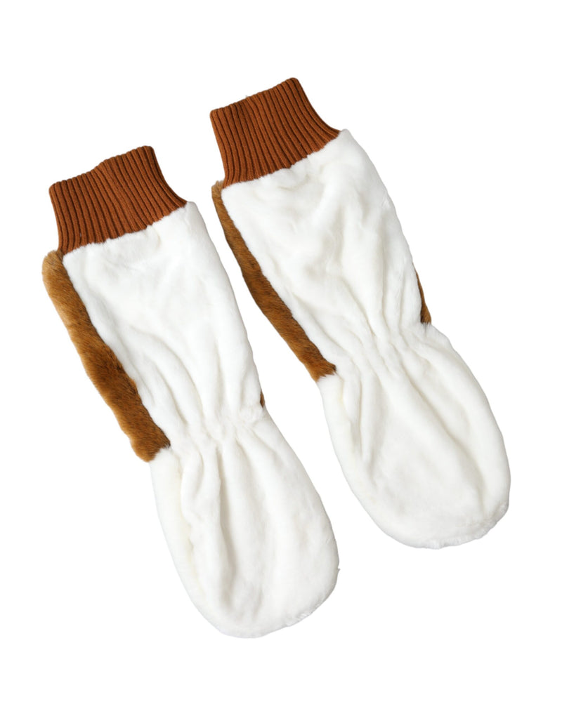 Gants Mitaines en Acrylique Tricoté Brun et Blanc Dolce & Gabbana