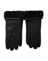 Gants courts en cuir et fourrure noirs Dolce & Gabbana