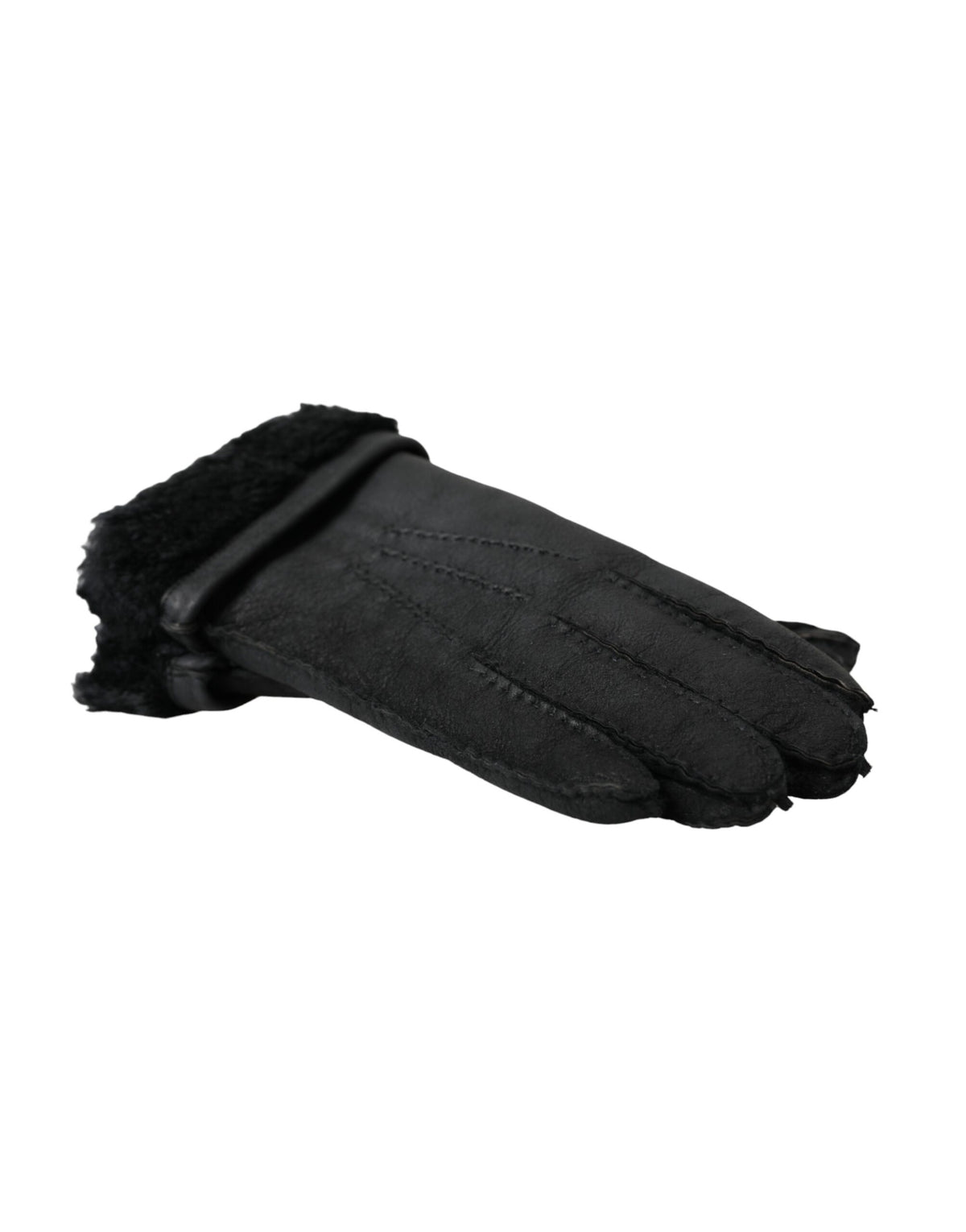 Gants courts en cuir et fourrure noirs Dolce & Gabbana