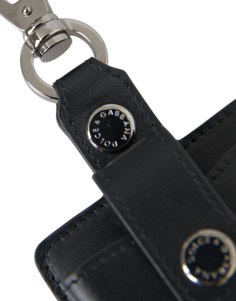 Dolce & Gabbana Étui en Cuir Noir pour Airpods avec Métal Argenté
